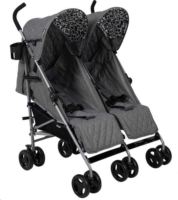 My Babiie Grey Leopard Twin Stroller - Grade A