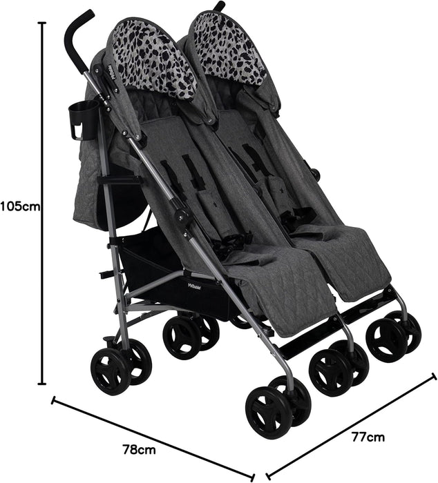 My Babiie Grey Leopard Twin Stroller - Grade A
