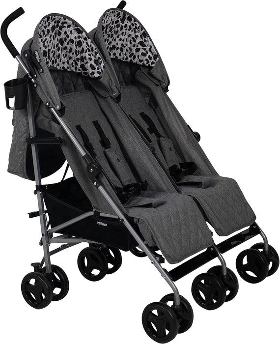 My Babiie Grey Leopard Twin Stroller - Grade A