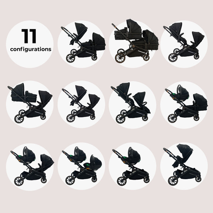 MB33 Tandem Pushchair with Infant Carrier & Base - Black Leopard