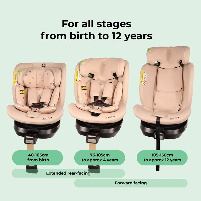 MBCSSPIN i-Size (40-150cm) Spin Car Seat - Pink Polka - GRADE A