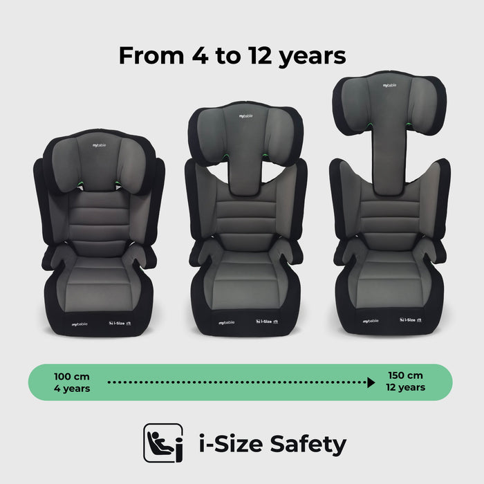 MBCSB30 i-Size (100-150cm) High Back Booster Car Seat - Grey & Black