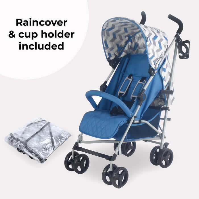 MB02 Lightweight Stroller - Blue and Grey Chevron - Grade A