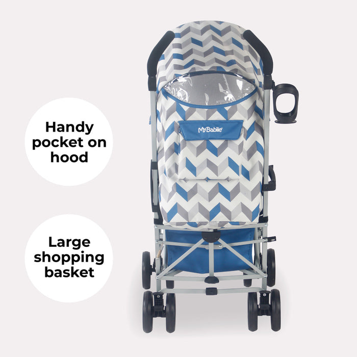 MB02 Lightweight Stroller - Blue and Grey Chevron - Grade A