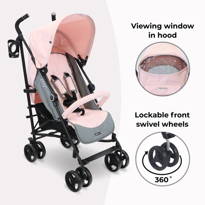 MB02 Plus Lightweight Stroller - Pink and Grey - Grade A