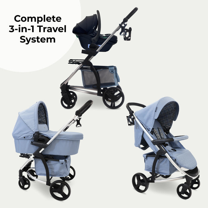 MB200i 3-in-1 Travel System with i-Size Car Seat - Blue Plaid - Grade A