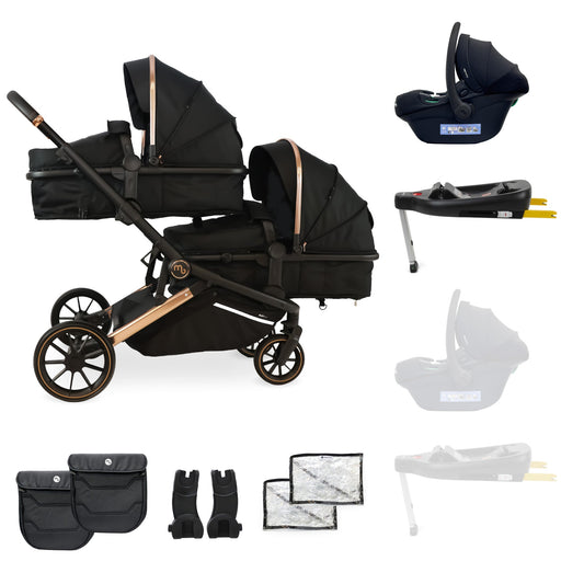 MB33 Tandem Pushchair with Infant Carrier and Base - Rose Gold Black