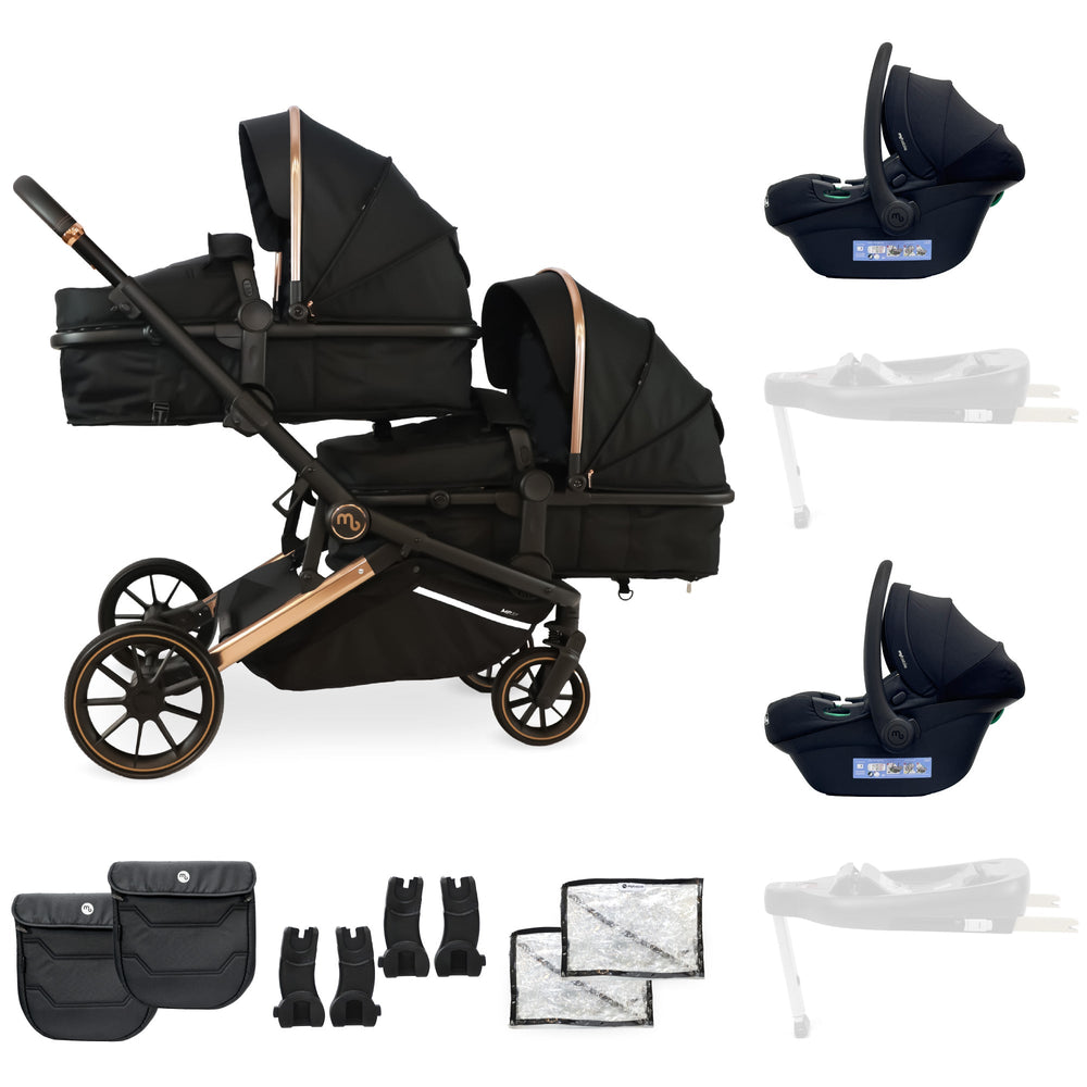 MB33 Tandem Pushchair with 2 Infant Carriers - Rose Gold Black