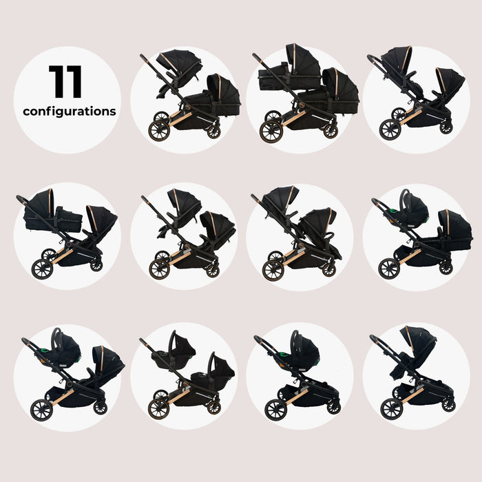 MB33 Tandem Pushchair with Infant Carrier - Rose Gold Black