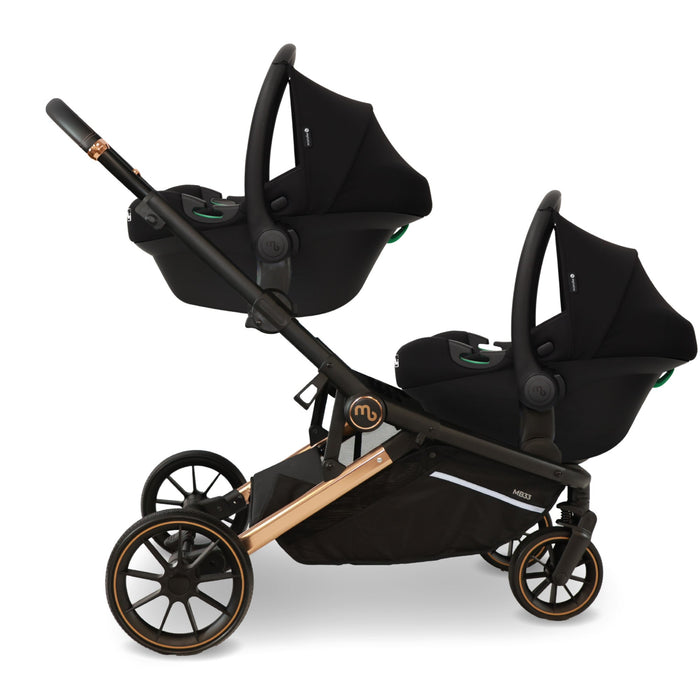 MB33 Tandem Pushchair with Infant Carrier and Base - Rose Gold Black