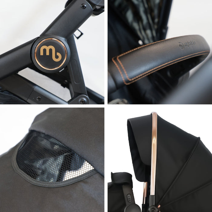 MB33 Tandem Pushchair with Infant Carrier - Rose Gold Black