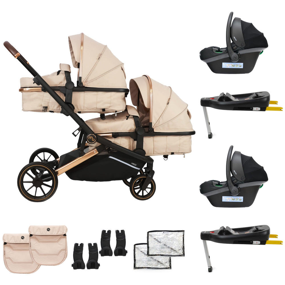 MB33 Tandem Pushchair with 2 Infant Carriers & 2 Bases - Giraffe