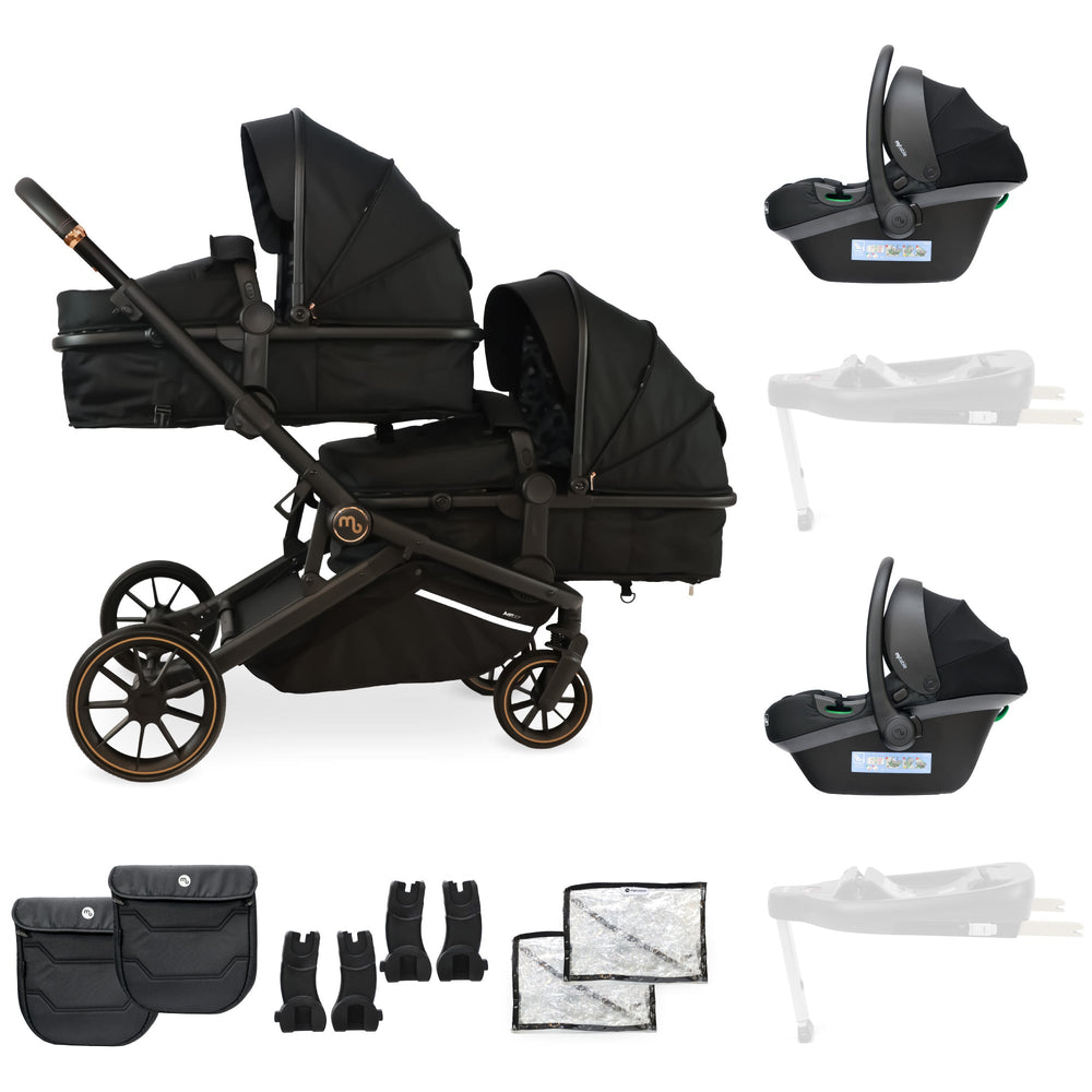 MB33 Tandem Pushchair with 2 Infant Carriers - Black Leopard