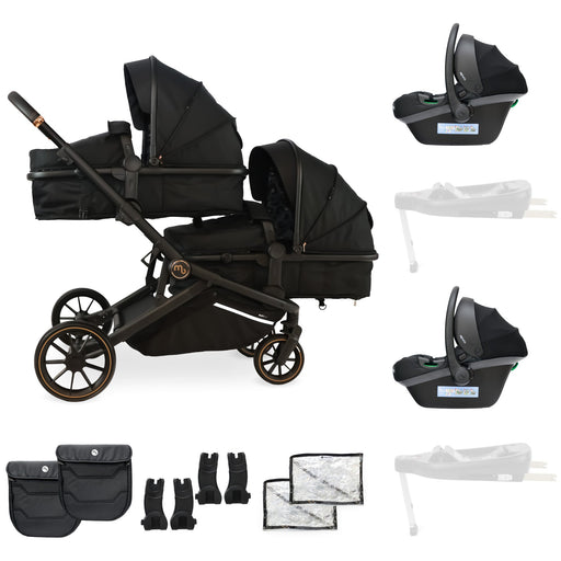 MB33 Tandem Pushchair with 2 Infant Carriers - Black Leopard