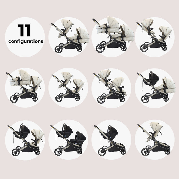 MB33 Tandem Pushchair with 2 Infant Carriers - Ivory