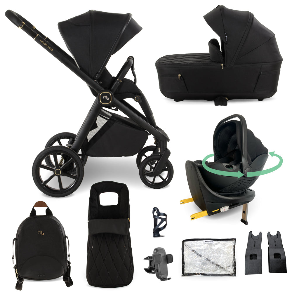 MB450 LUXE 3-in-1 Travel System with Rotating Car Seat + Base - Black