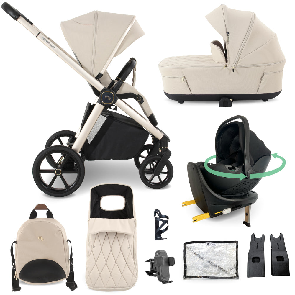 MB450 LUXE 3-in-1 Travel System with Rotating Car Seat + Base - Feather
