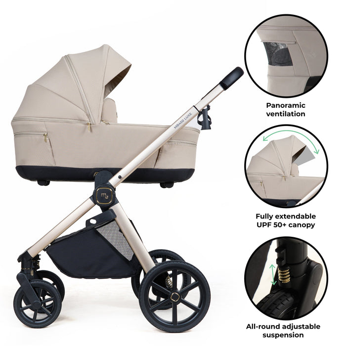 MB450 LUXE 3-in-1 Travel System with Rotating Car Seat + Toddler Seat + Base - Feather