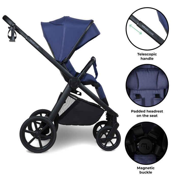 MB450 LUXE 3-in-1 Travel System with Rotating Car Seat + Toddler Seat + Base - Indigo
