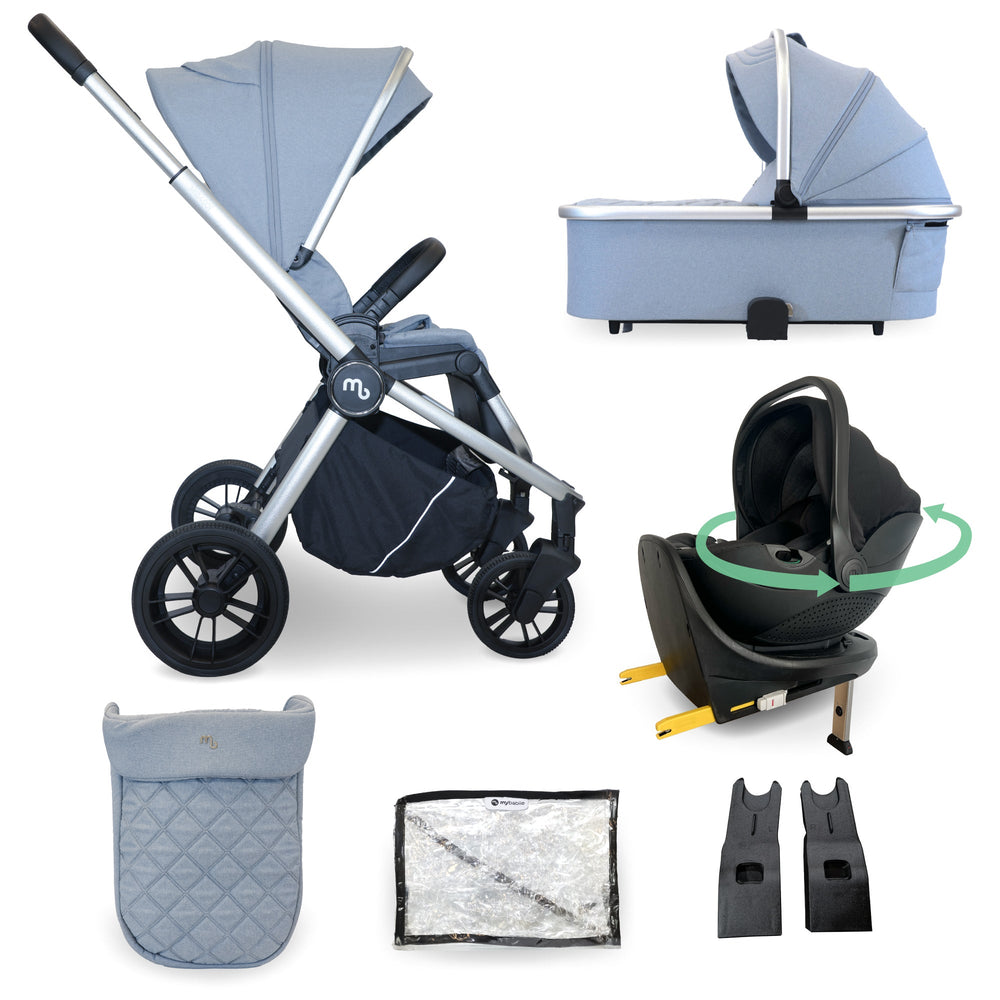 MB450i 3-in-1 Travel System with Rotating Car Seat + Base - Steel Blue