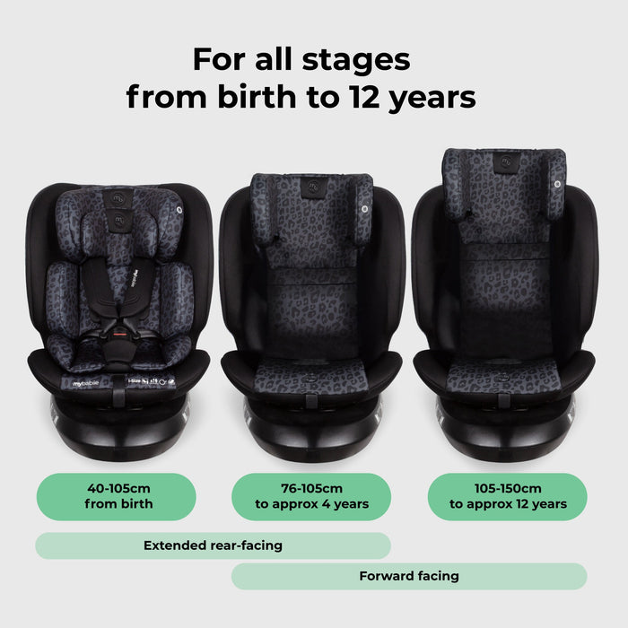 MBCS200 Spin R129 Car Seat with Top Tether - Black Leopard