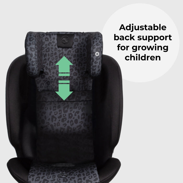 MBCS200 Spin R129 Car Seat with Top Tether - Black Leopard