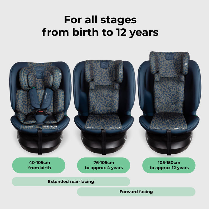 MBCS200 Spin R129 Car Seat with Top Tether - Navy Leopard