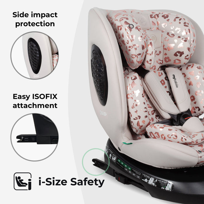 MBCS200 Spin R129 Car Seat with Top Tether - Pink Leopard