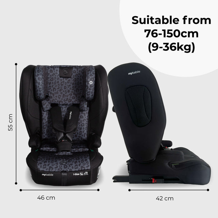 MBCS80 Foldable Toddler to Booster R129 Car Seat with ISOFIX - Black Leopard