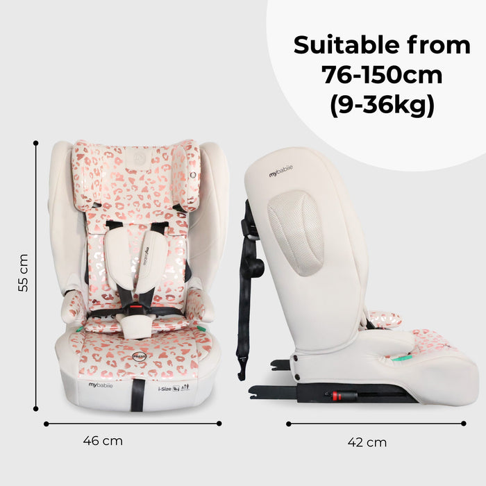 MBCS80 Foldable Toddler to Booster R129 Car Seat with ISOFIX - Pink Leopard