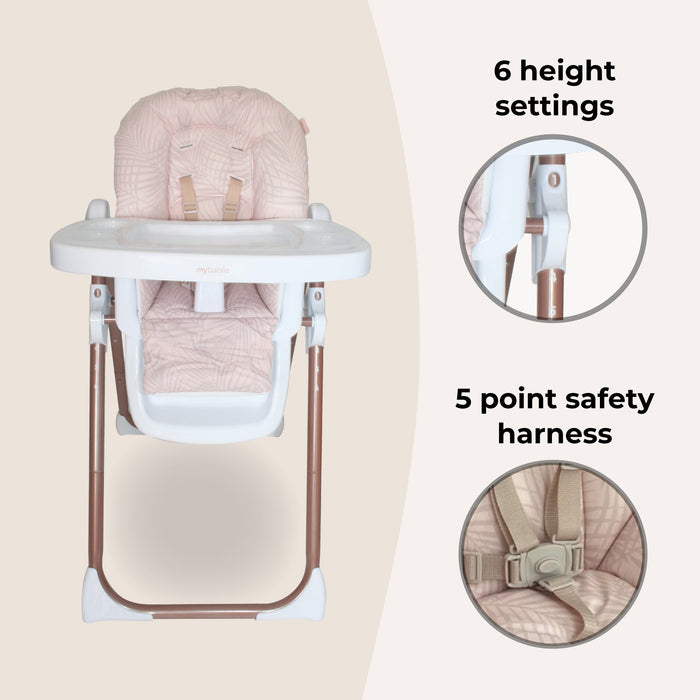 MBHC8 Premium Highchair - Rose Gold Blush Tropical - Grade A