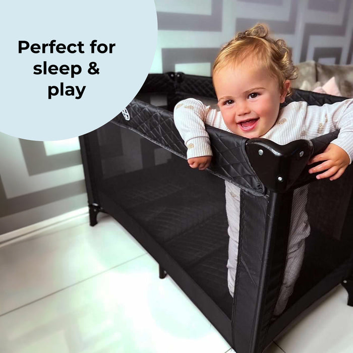 My Babiie Black Quilted Travel Cot - Grade B